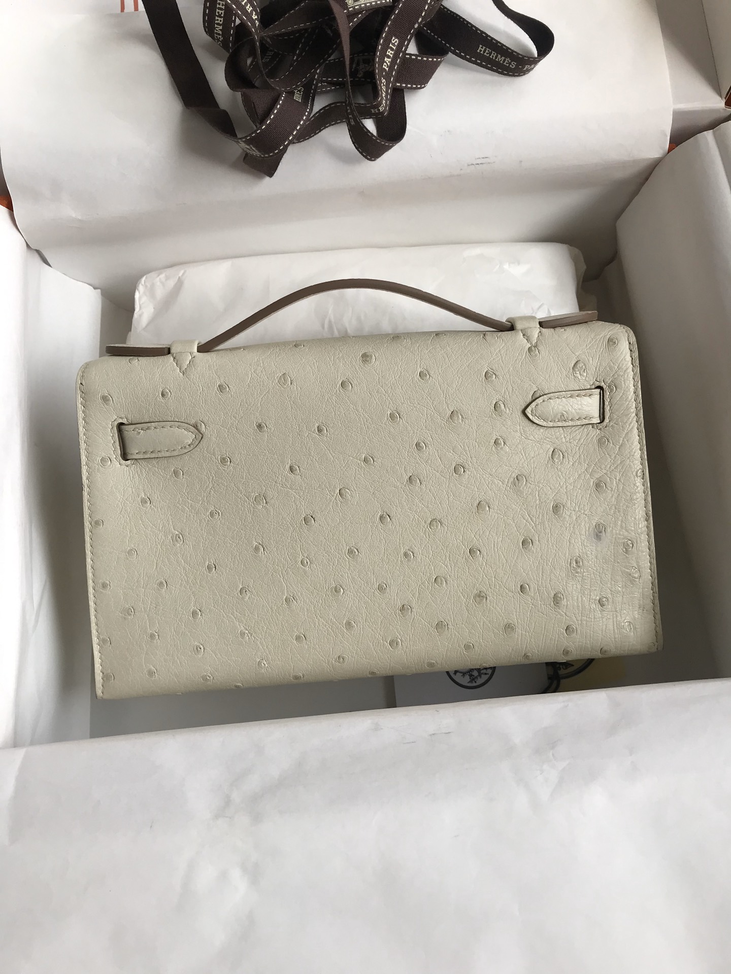 Hermes Mini Kelly Pochette 22cm Bag In Beton Ostrich Leather